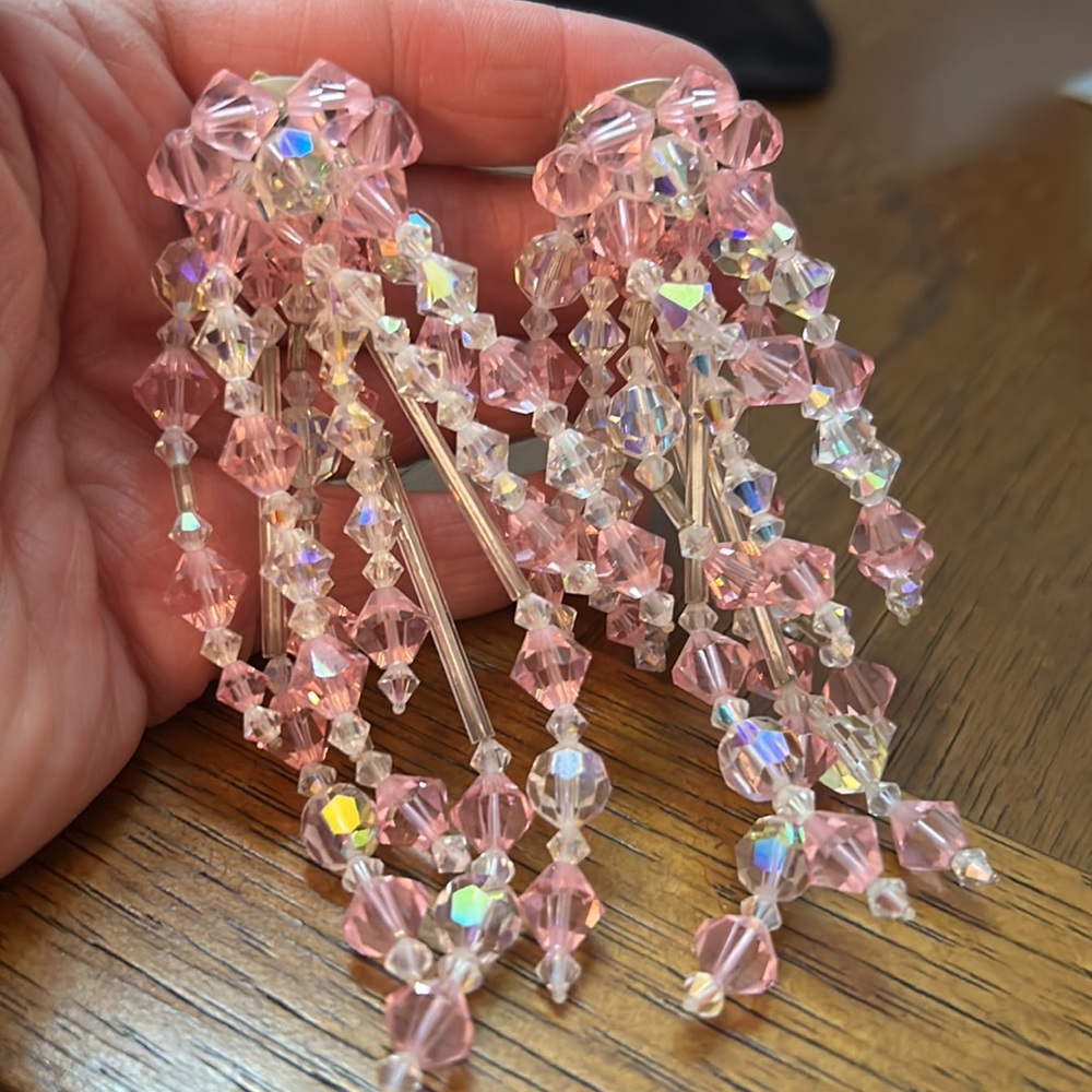 Vintage Hand Made Kato Pink/ Clear Runway Cluster Swarovski Dangle - N Earring🌸 - Picture 14 of 16